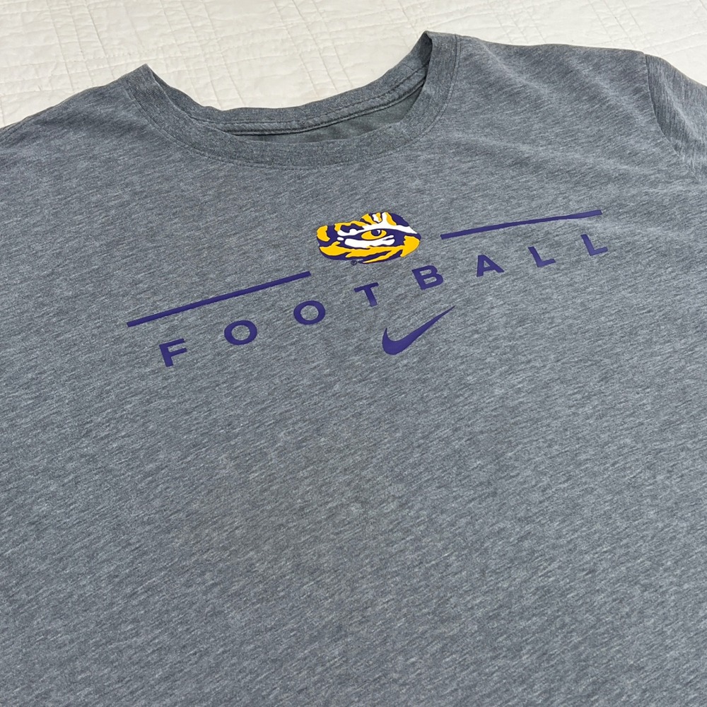 Nike LSU Tigers Football Dri-FIT Graphic T-Shirt Mens XXL Heather Grey Logo